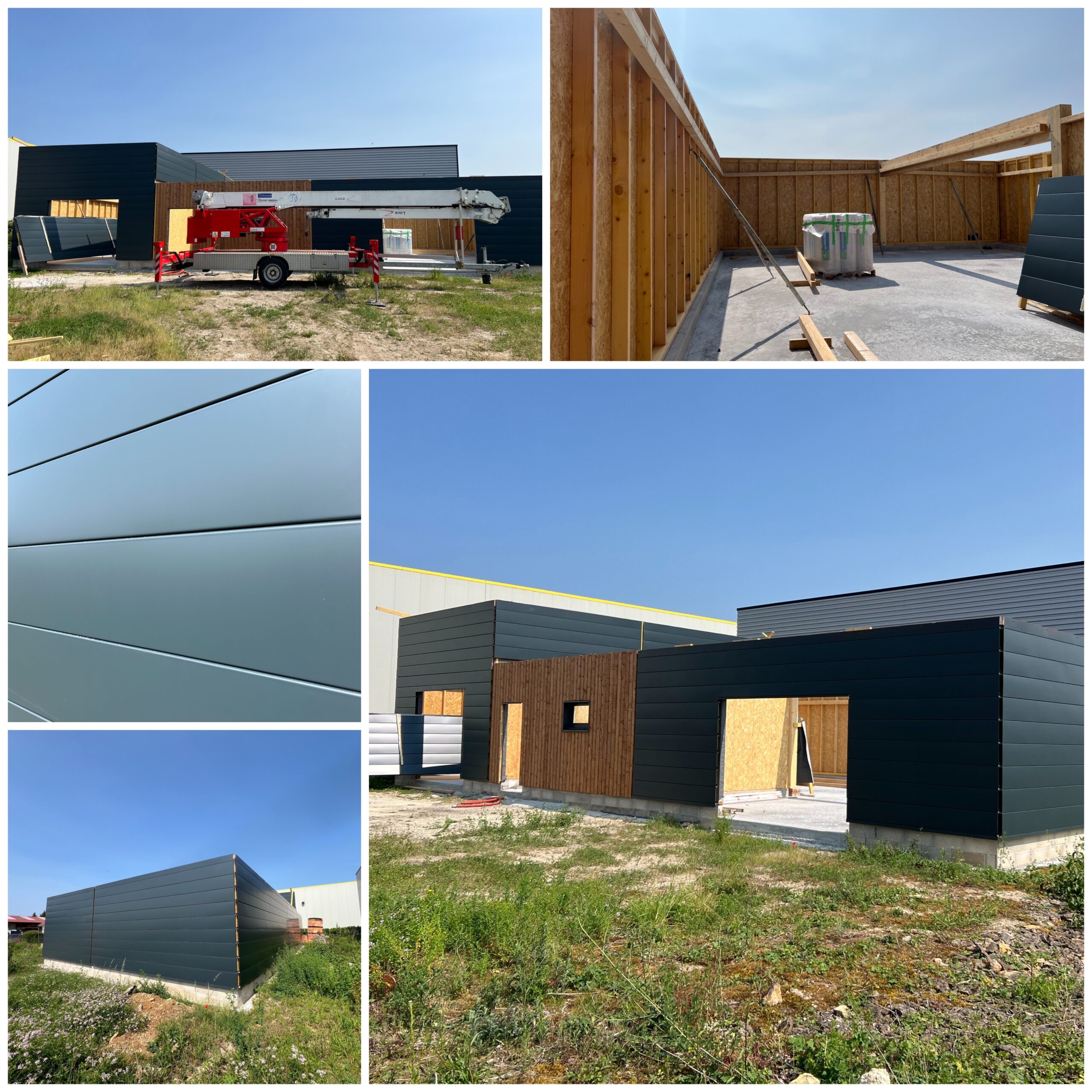 Grande extension bois de 20 m x 10 m avec garage et bureau sur deux étages